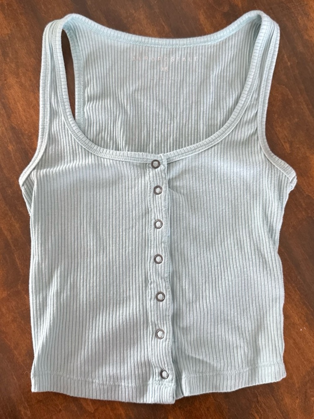 AeroPostale Light Blue Ribbed Button-Front Tank Top